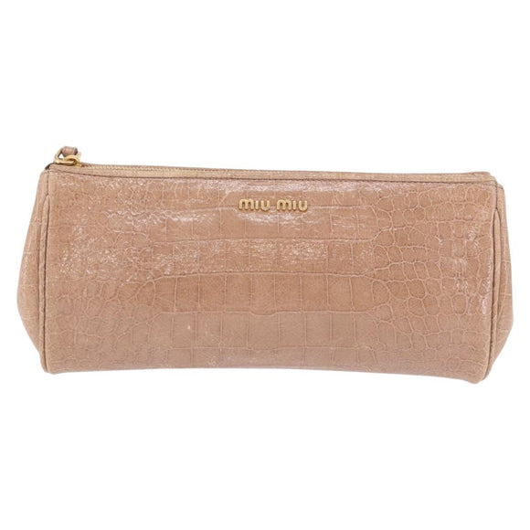 Miu Miu Clutch Bag Leather Beige Gold Auth 203407A