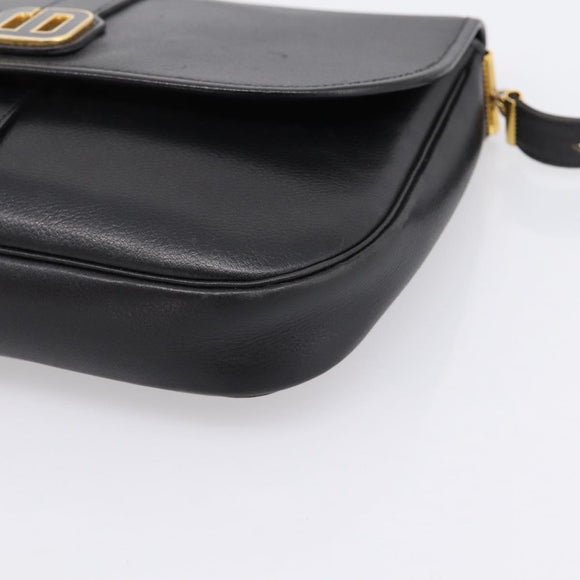 Christian Dior Shoulder Bag Leather Black Gold Auth 203420