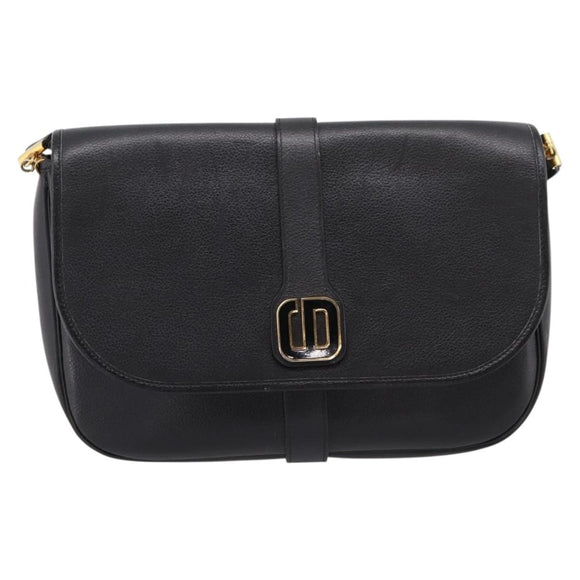 Christian Dior Shoulder Bag Leather Black Gold Auth 203420
