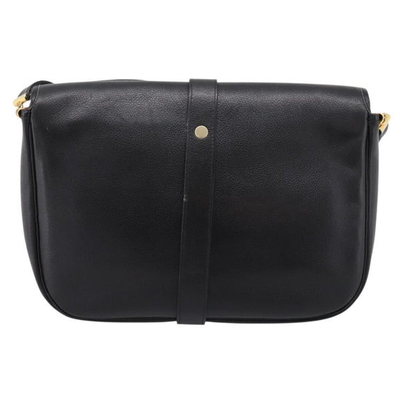 Christian Dior Shoulder Bag Leather Black Gold Auth 203420