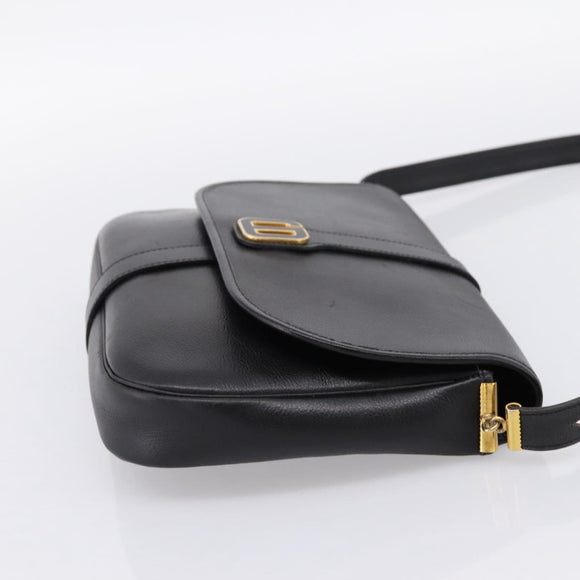 Christian Dior Shoulder Bag Leather Black Gold Auth 203420