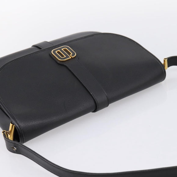 Christian Dior Shoulder Bag Leather Black Gold Auth 203420