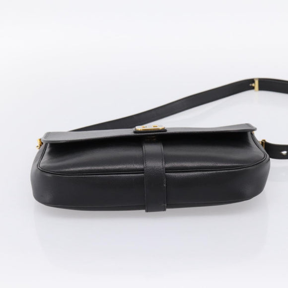 Christian Dior Shoulder Bag Leather Black Gold Auth 203420