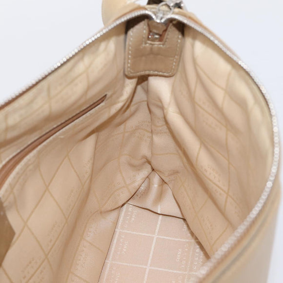 CELINE Shoulder Bag Leather Beige Silver Auth 203421