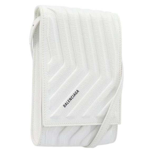 BALENCIAGA Car Phone Holder Bag Leather White Silver 693544 Auth 203426V