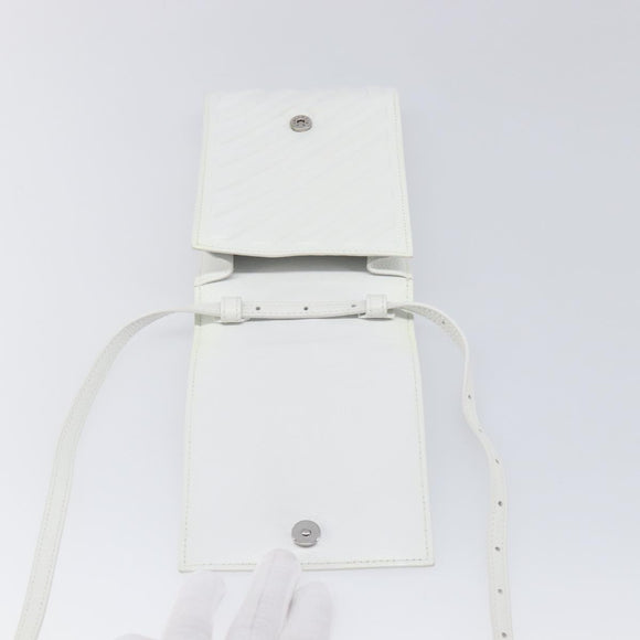 BALENCIAGA Car Phone Holder Bag Leather White Silver 693544 Auth 203426V