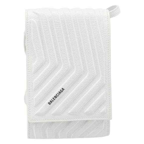 BALENCIAGA Car Phone Holder Bag Leather White Silver 693544 Auth 203426V