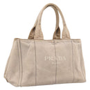 PRADA Canapa MM Hand Bag Canvas Gray Gold Auth 203427-1