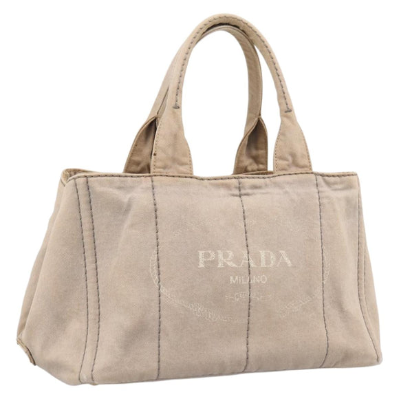 PRADA Canapa MM Hand Bag Canvas Gray Gold Auth 203427