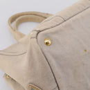 PRADA Canapa MM Hand Bag Canvas Gray Gold Auth 203427-14