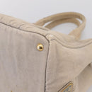 PRADA Canapa MM Hand Bag Canvas Gray Gold Auth 203427-15