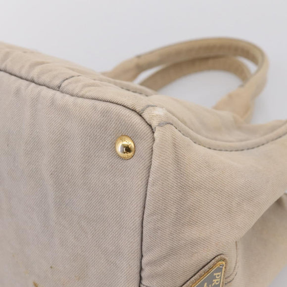 PRADA Canapa MM Hand Bag Canvas Gray Gold Auth 203427