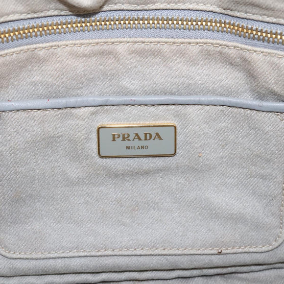 PRADA Canapa MM Hand Bag Canvas Gray Gold Auth 203427