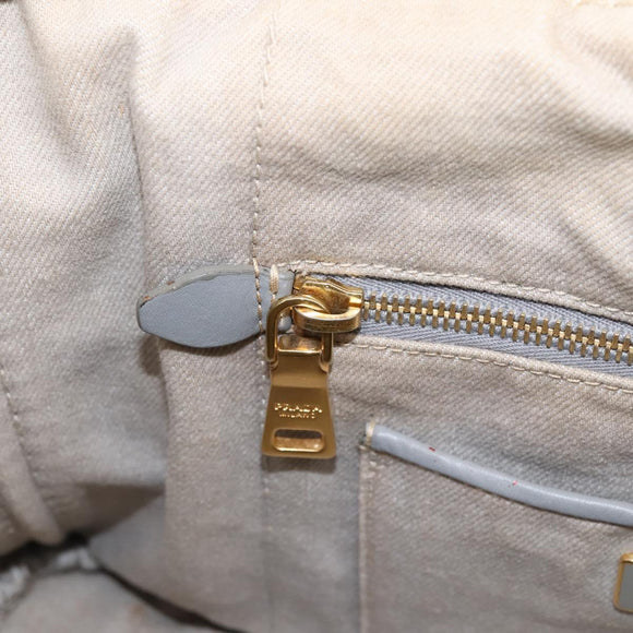 PRADA Canapa MM Hand Bag Canvas Gray Gold Auth 203427