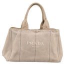 PRADA Canapa MM Hand Bag Canvas Gray Gold Auth 203427-13