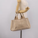 PRADA Canapa MM Hand Bag Canvas Gray Gold Auth 203427-24