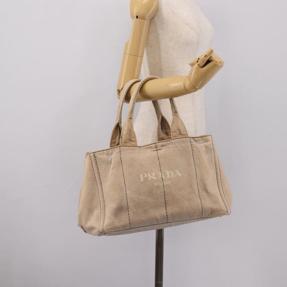 PRADA Canapa MM Hand Bag Canvas Gray Gold Auth 203427