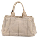 PRADA Canapa MM Hand Bag Canvas Gray Gold Auth 203427-2