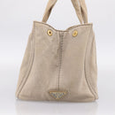 PRADA Canapa MM Hand Bag Canvas Gray Gold Auth 203427-3