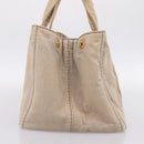 PRADA Canapa MM Hand Bag Canvas Gray Gold Auth 203427-4