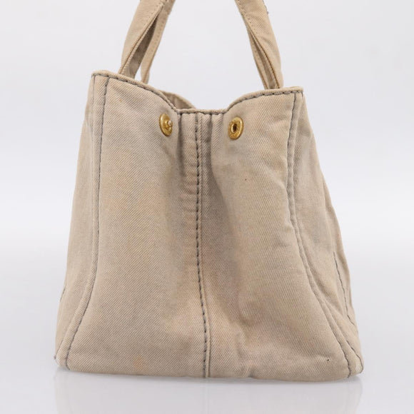 PRADA Canapa MM Hand Bag Canvas Gray Gold Auth 203427