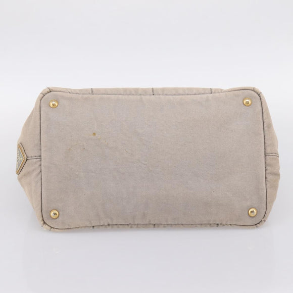 PRADA Canapa MM Hand Bag Canvas Gray Gold Auth 203427
