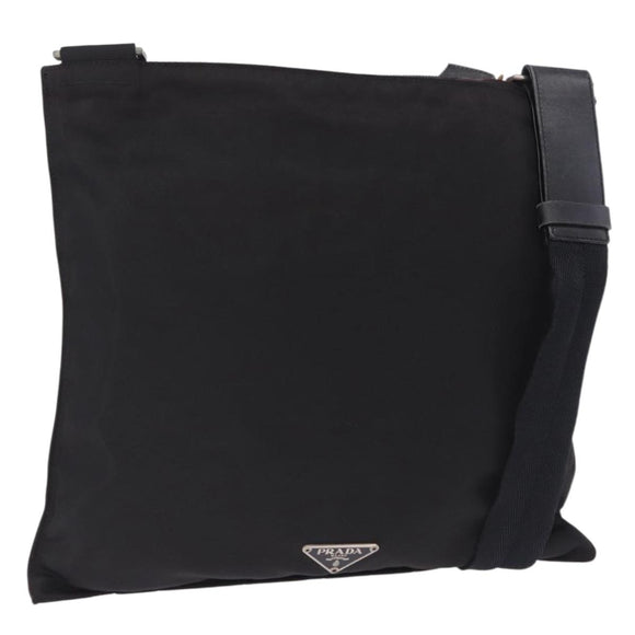 PRADA Shoulder Bag Nylon Black Silver Auth 203431