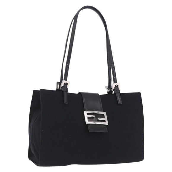 FENDI Mamma Baguette Tote Bag Cotton Jersey Black Silver Auth 203432V