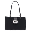 FENDI Mamma Baguette Tote Bag Cotton Jersey Black Silver Auth 203432V-13
