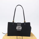 FENDI Mamma Baguette Tote Bag Cotton Jersey Black Silver Auth 203432V-12