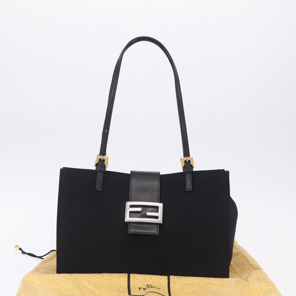 FENDI Mamma Baguette Tote Bag Cotton Jersey Black Silver Auth 203432V