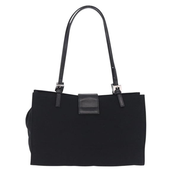 FENDI Mamma Baguette Tote Bag Cotton Jersey Black Silver Auth 203432V