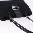 FENDI Mamma Baguette Tote Bag Cotton Jersey Black Silver Auth 203432V-6