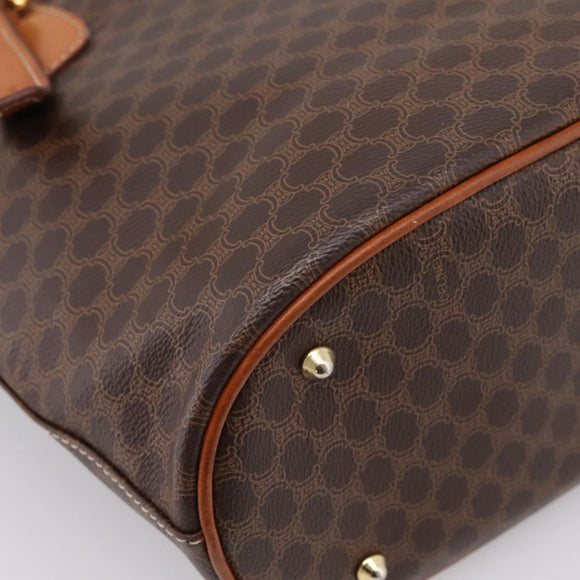 CELINE Macadam Canvas Tote Bag PVC Leather Brown Gold Auth 203435A