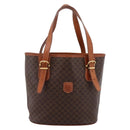 CELINE Macadam Canvas Tote Bag PVC Leather Brown Gold Auth 203435A-2