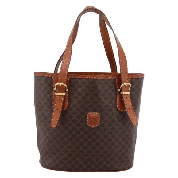 CELINE Macadam Canvas Tote Bag PVC Leather Brown Gold Auth 203435A