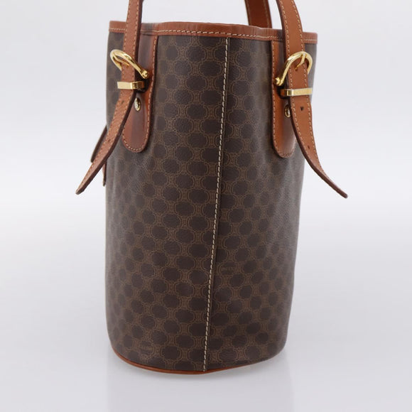 CELINE Macadam Canvas Tote Bag PVC Leather Brown Gold Auth 203435A