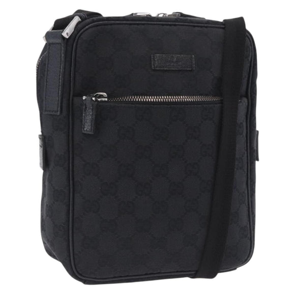 GUCCI GG Canvas Shoulder Bag Black Silver 03136 Auth 203437A