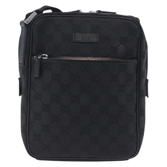 GUCCI GG Canvas Shoulder Bag Black Silver 03136 Auth 203437A