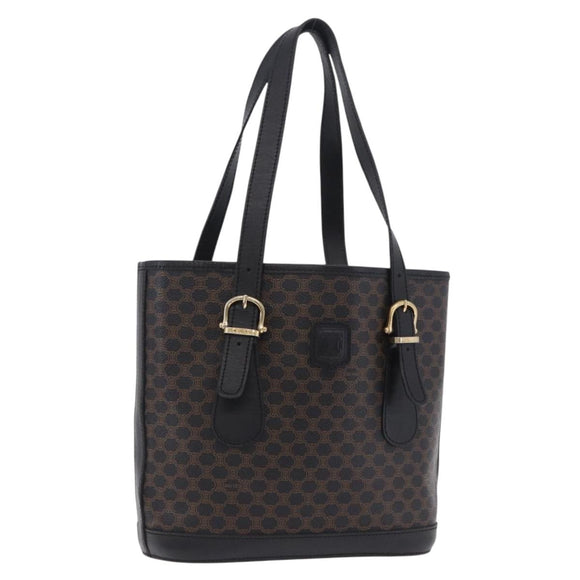 CELINE Macadam Canvas Tote Bag PVC Leather Black Gold Auth 203439V