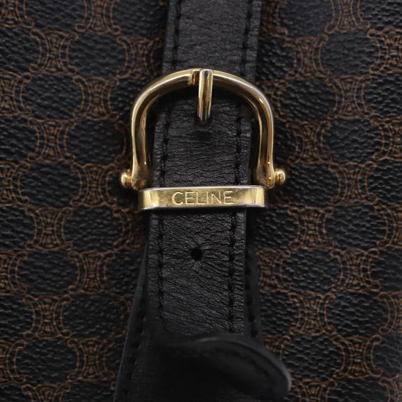 CELINE Macadam Canvas Tote Bag PVC Leather Black Gold Auth 203439V