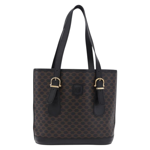 CELINE Macadam Canvas Tote Bag PVC Leather Black Gold Auth 203439V