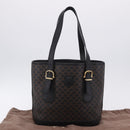 CELINE Macadam Canvas Tote Bag PVC Leather Black Gold Auth 203439V-12