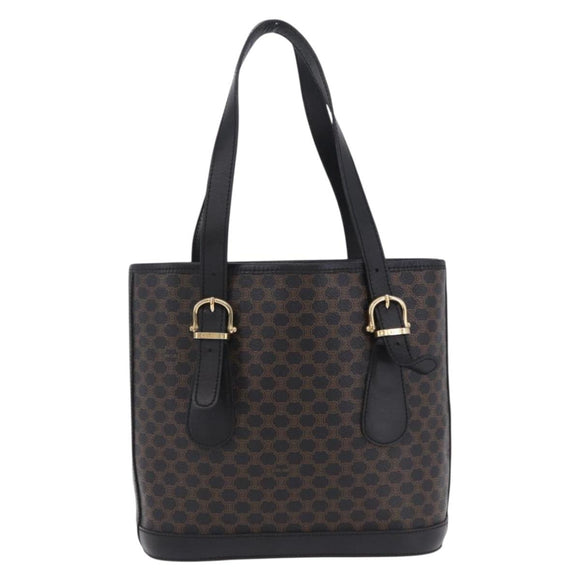 CELINE Macadam Canvas Tote Bag PVC Leather Black Gold Auth 203439V