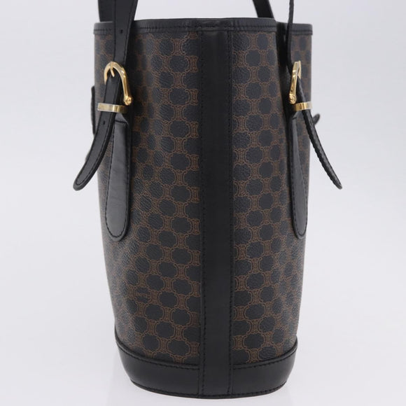 CELINE Macadam Canvas Tote Bag PVC Leather Black Gold Auth 203439V