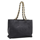CHANEL COCO Mark Chain Shoulder Tote Bag Leather Black Gold CC Auth 203441V-1