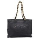 CHANEL COCO Mark Chain Shoulder Tote Bag Leather Black Gold CC Auth 203441V-2