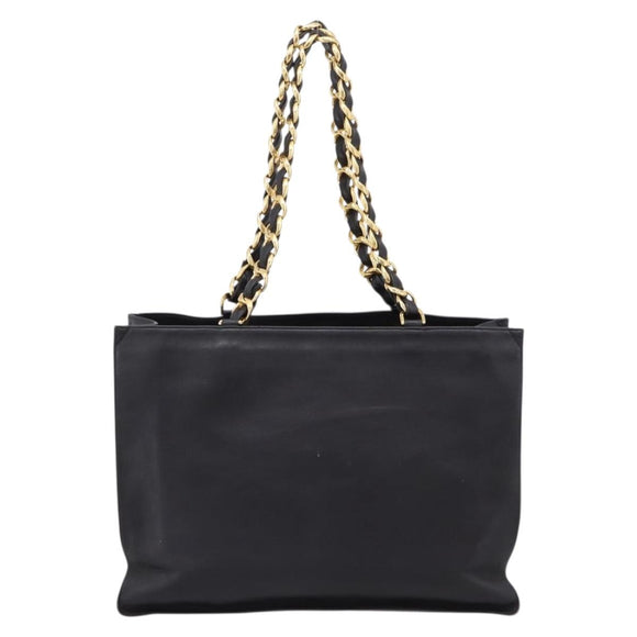 CHANEL COCO Mark Chain Shoulder Tote Bag Leather Black Gold CC Auth 203441V