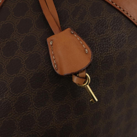 CELINE Macadam Canvas Boston Bag PVC Leather Brown Gold Auth 203442V