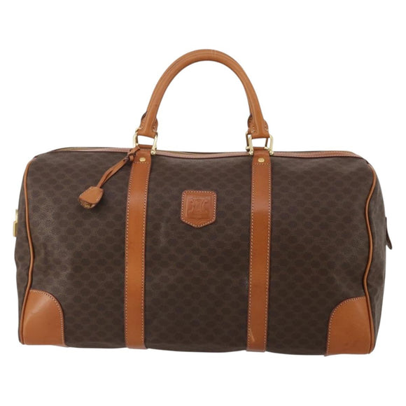 CELINE Macadam Canvas Boston Bag PVC Leather Brown Gold Auth 203442V